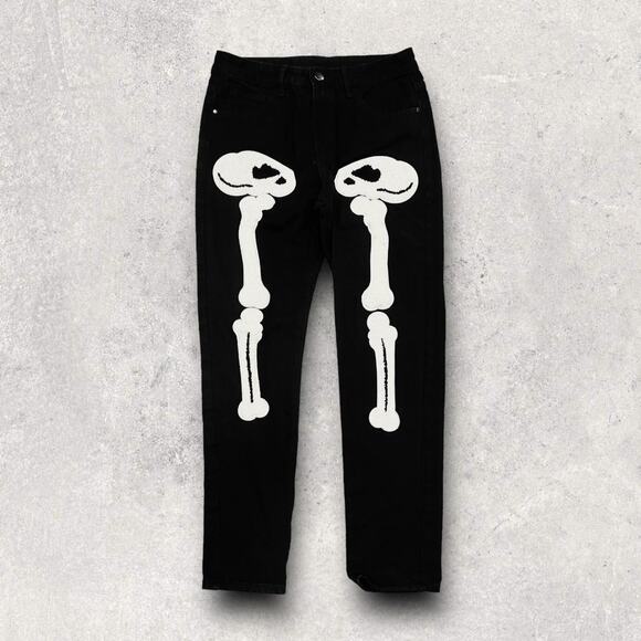 ★ Skull Slim Skeleton Print Black & White Pants ★ - Picture 6 of 6
